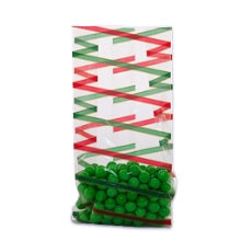 Red & Green Diagonal Stripe Treat Bags - 4x2.5x9.5 - 10 Bags