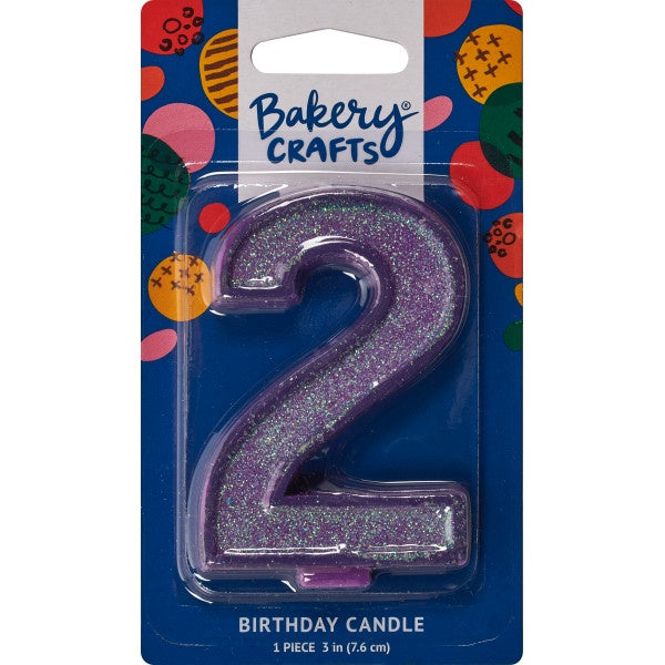 Glitter Number Candle - 2 - Purple