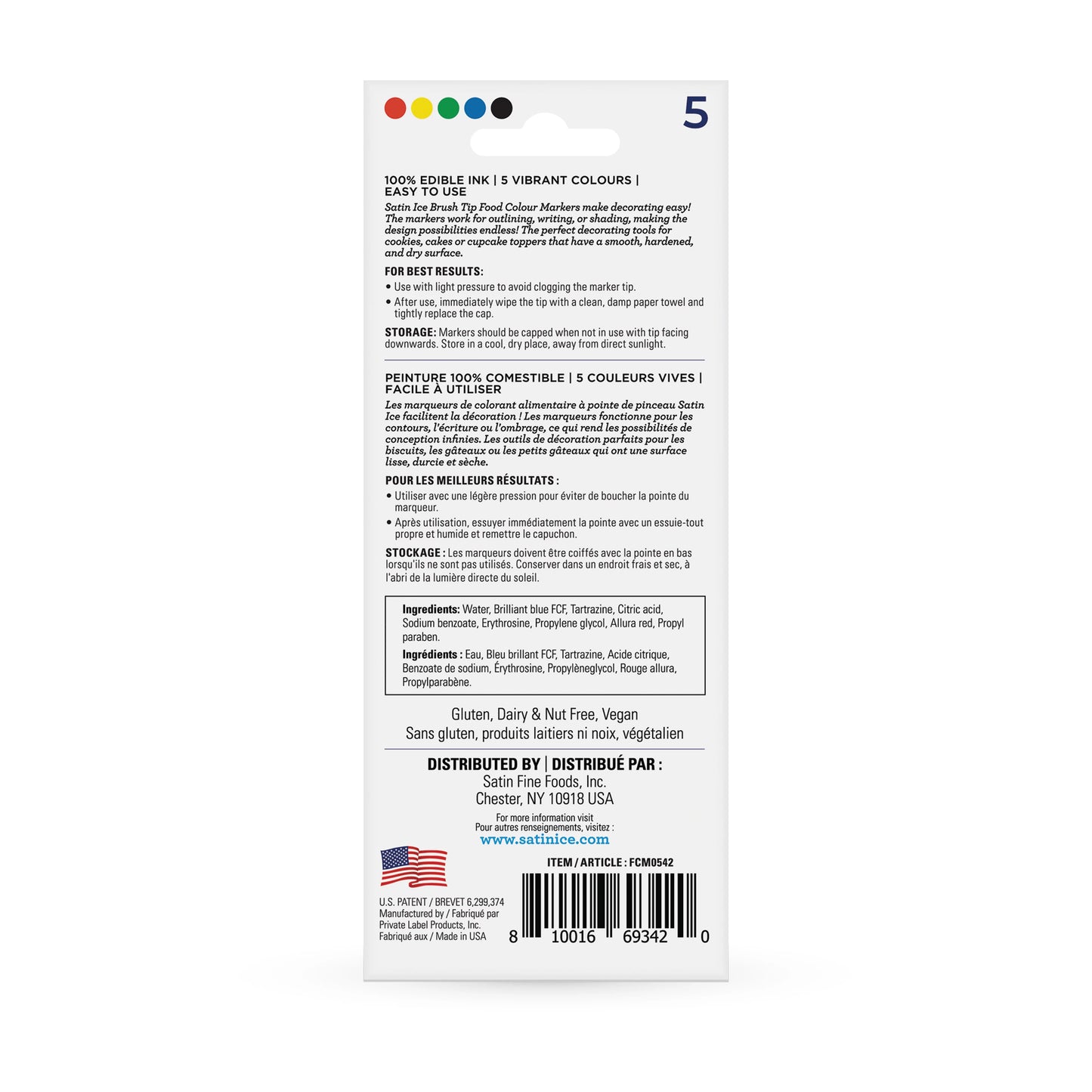 Satin Ice Primary Color Food Markers (Brush Tip)