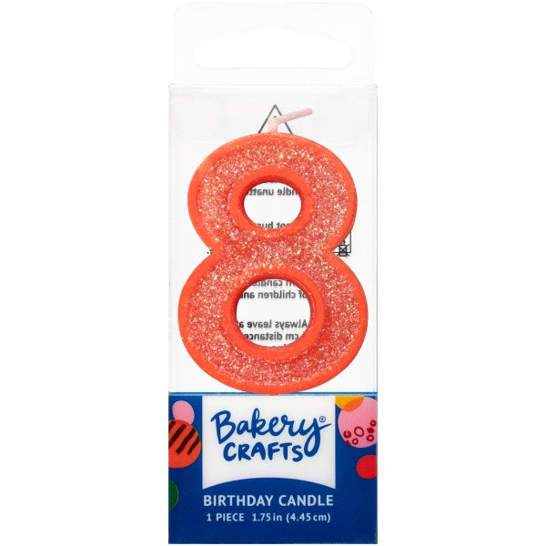 Mini, Number 8, Orange Glitter Candle