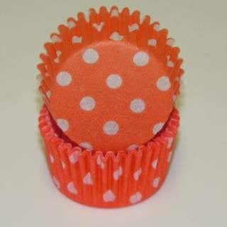 Orange Polka Dot, Mini Bake Cups - 50ish Mini Cupcake Liners