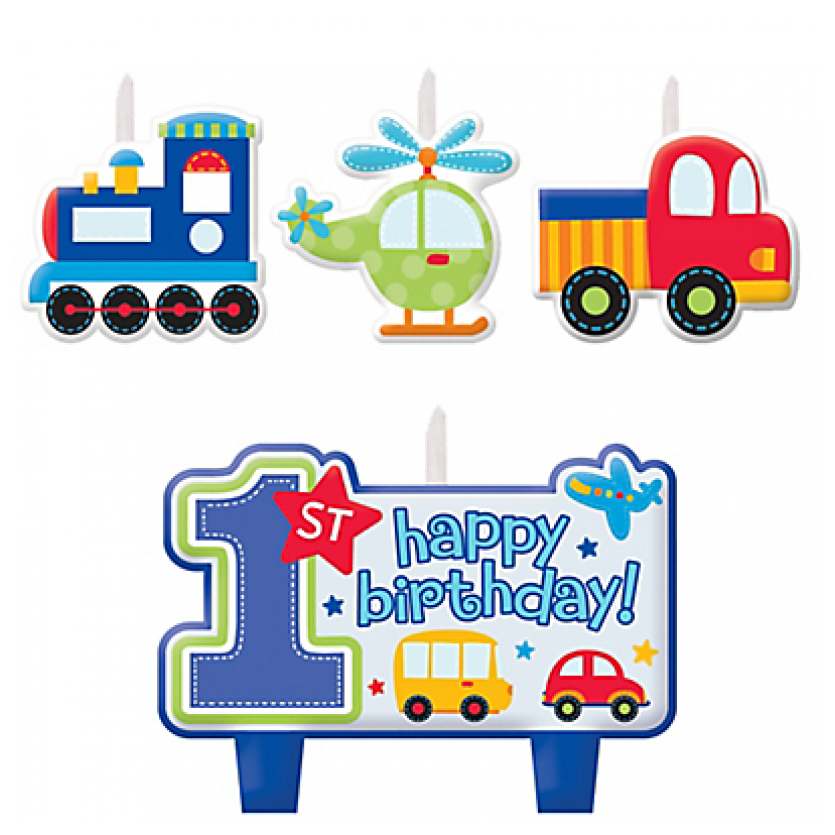 4-Piece 'All Aboard' Boy 1st Birthday Candle Set