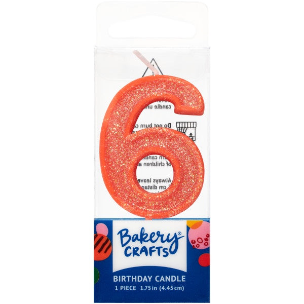 Mini, Number 6, Orange Glitter Candle