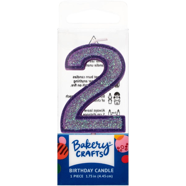 Mini, Number 2, Purple Glitter Candle