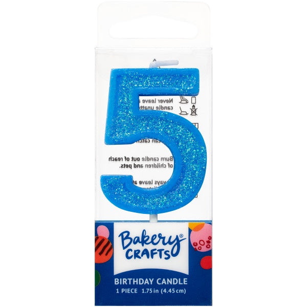 Mini, Number 5, Blue Glitter Candle