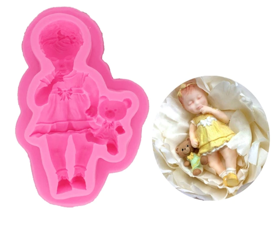 Baby Girl with Teddy Bear Silicone Mold