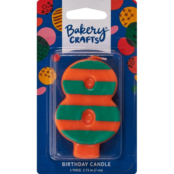 Number Candle - 8 - Orange and Teal Stripes