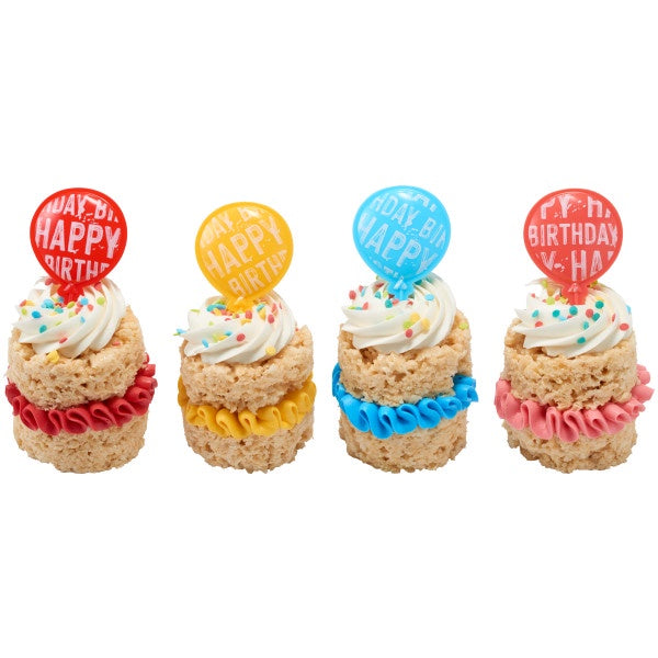 Happy Birthday Balloon Cupcake Picks, 12 Cupcake Picks