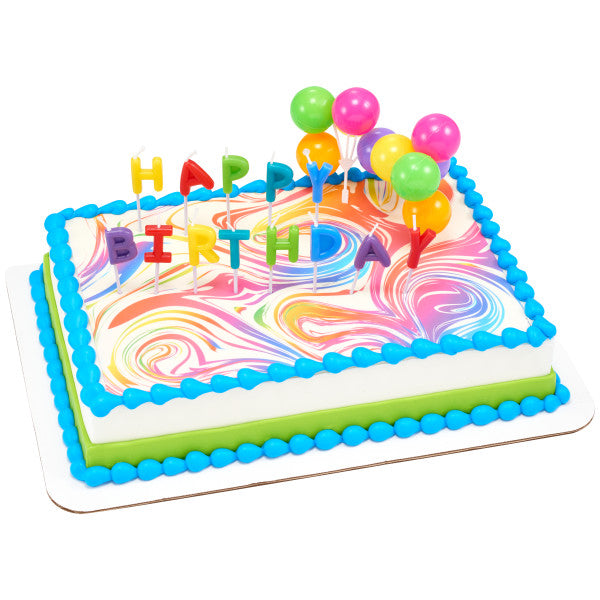 Happy Birthday Neon Candles with Balloons