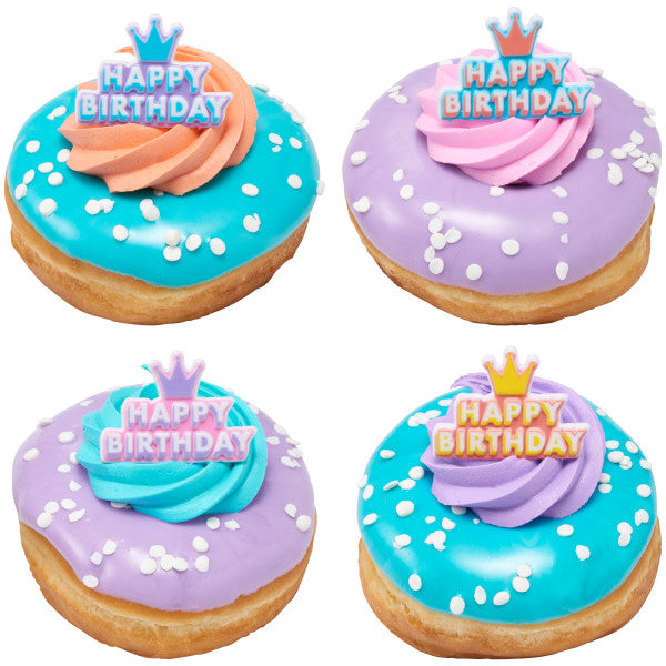 Happy Birthday Crown Cupcake Rings - 12 Rings