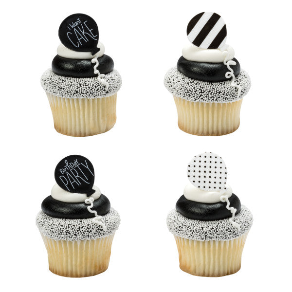 Black and White Cupcake Rings, 12 Cupcake Rings