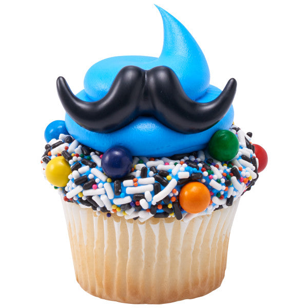 Black Mustache Cupcake Rings - 12 Rings