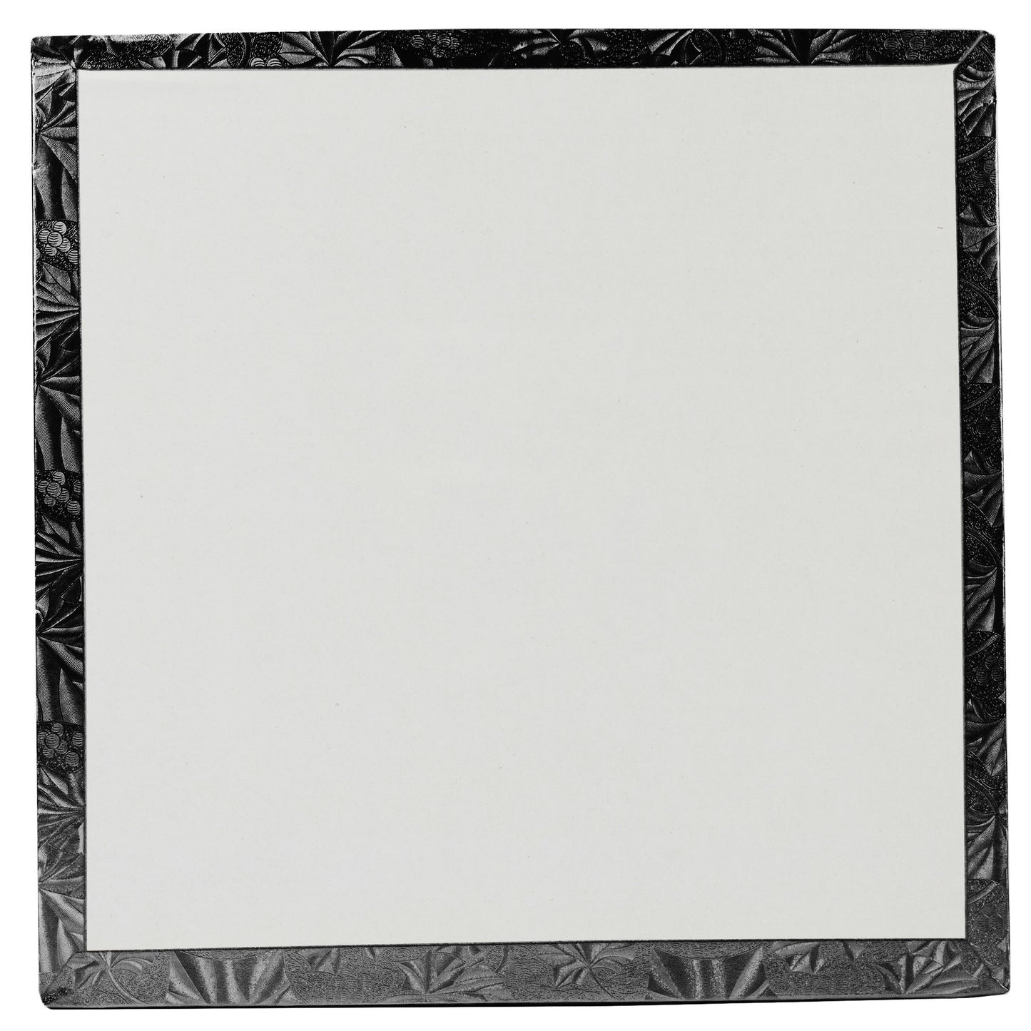 image of the back of a 12 inch black square cake drum that is 1/2 inch thick