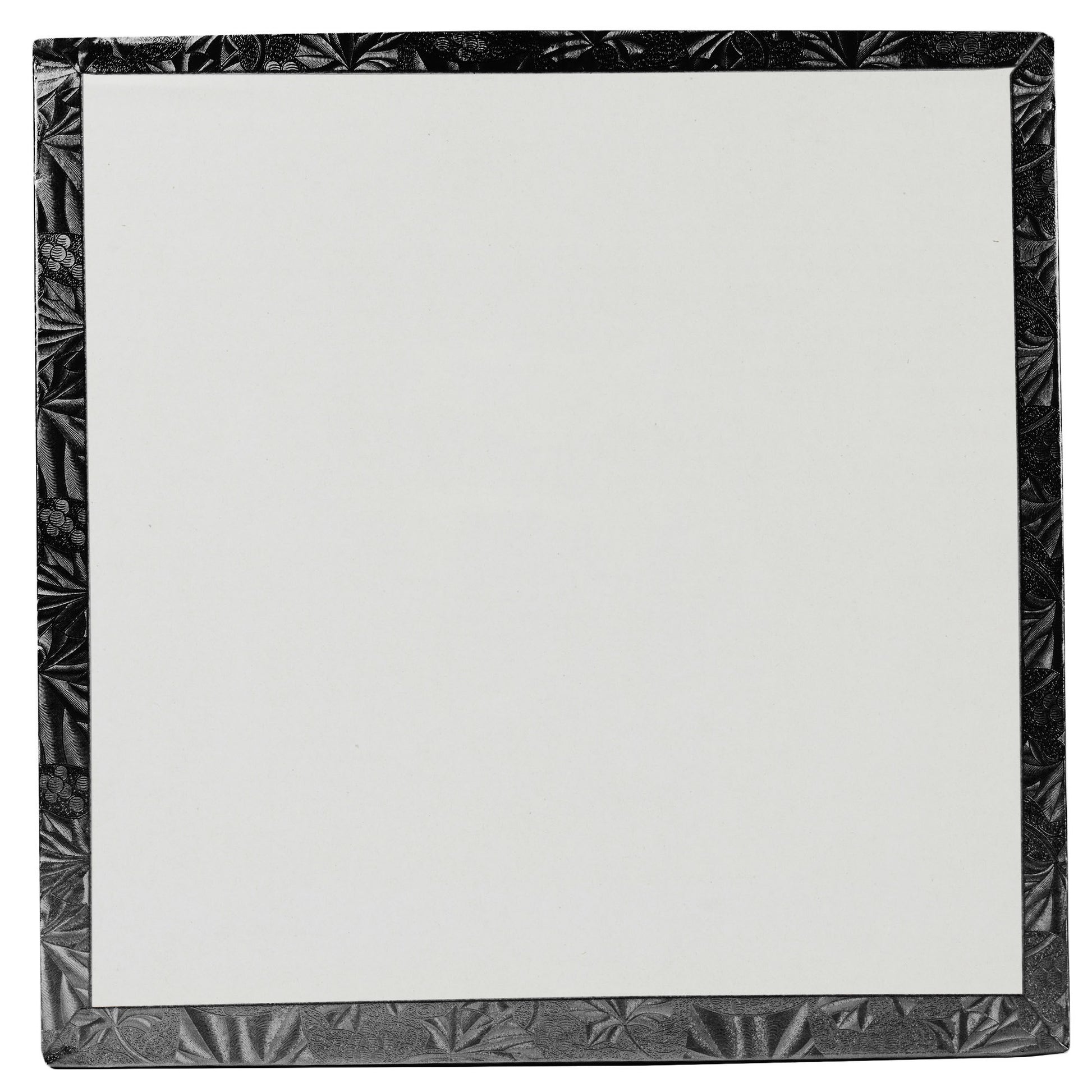 image of the back of a 12 inch black square cake drum that is 1/2 inch thick