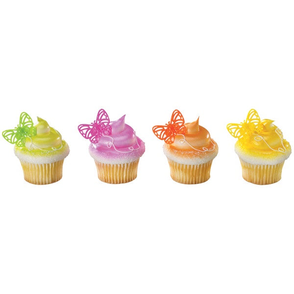 Bright Butterfly Cupcake Rings - 12 Cupcake/Cake Rings