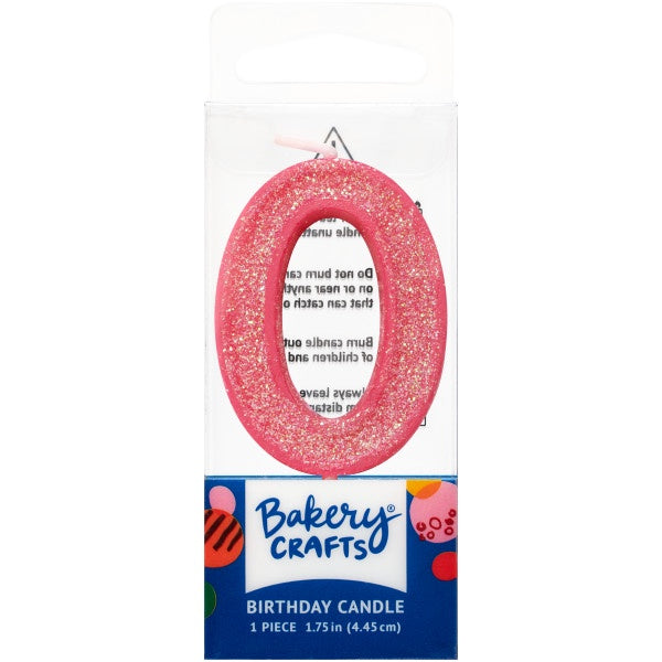 Mini, Number 0, Pink Glitter Candle