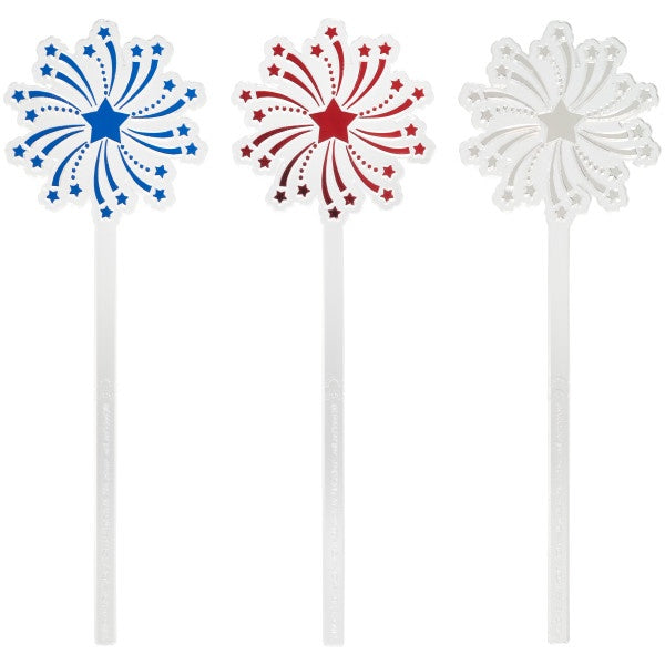 Tall Fireworks Cake Streamer Skewers - Red, White or Blue Cake Topper