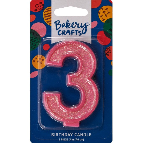 Glitter Number Candle - 3 - Pink