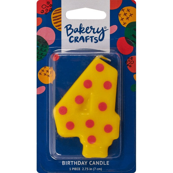 Number Candle - 4 - Yellow with Red Polka Dots