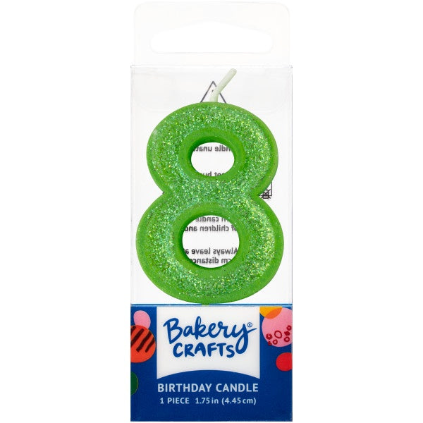 Mini, Number 8, Green Glitter Candle