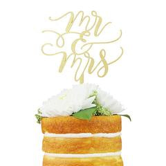 Mr and Mrs. Flourish Cake Topper with Gold Finish