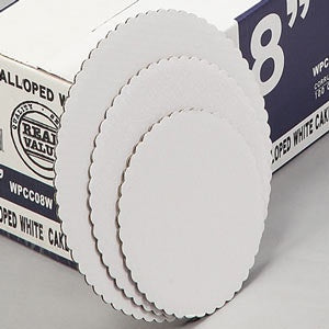 10 Inch Round, White Cake Board with Scalloped Edges