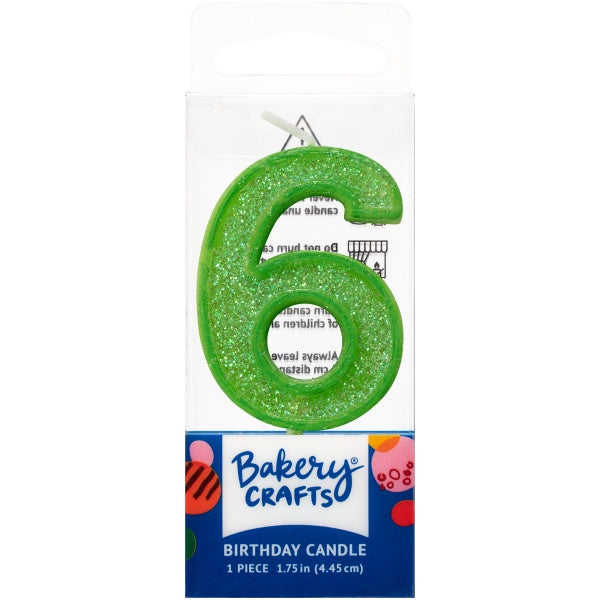 Mini, Number 6, Green Glitter Candle