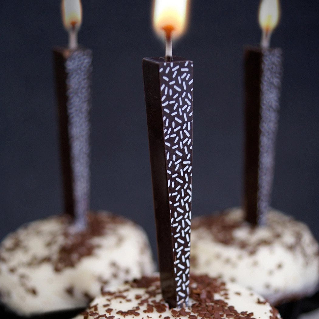 Edible, Dark Chocolate Candle with Sprinkles Pattern