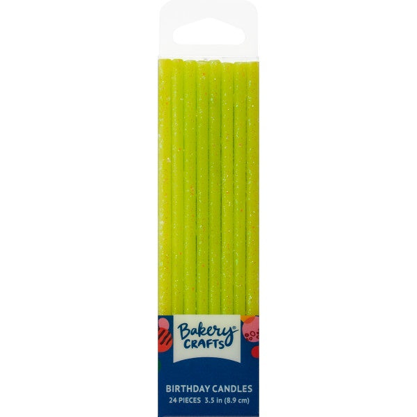 Slim Glitter Candles - Lime Green, 24 pc