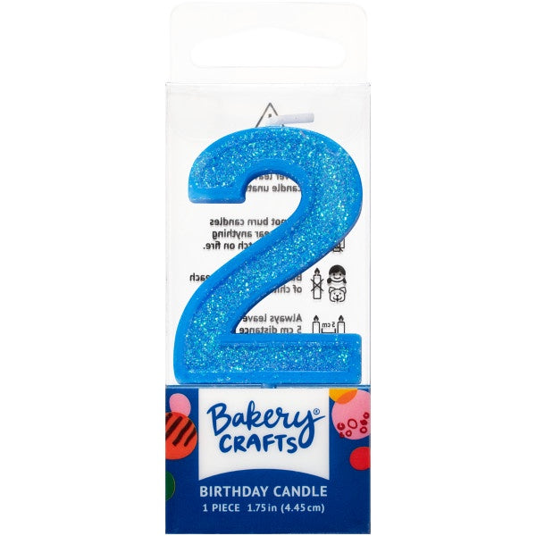 Mini, Number 2, Blue Glitter Candle
