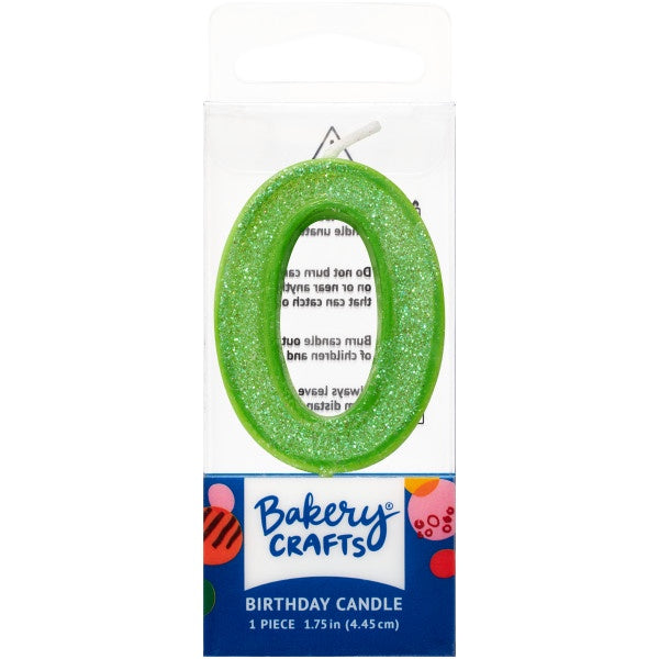 Mini, Number 0, Green Glitter Candle