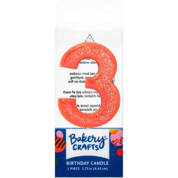 Mini, Number 3, Orange Glitter Candle
