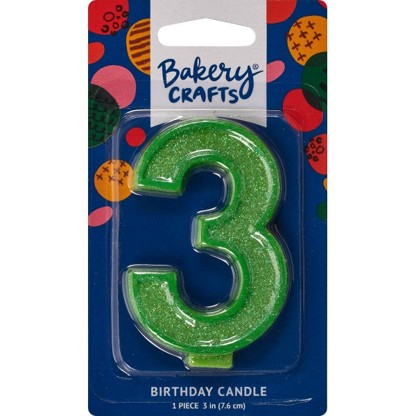 Glitter Number Candle - 3 - Green
