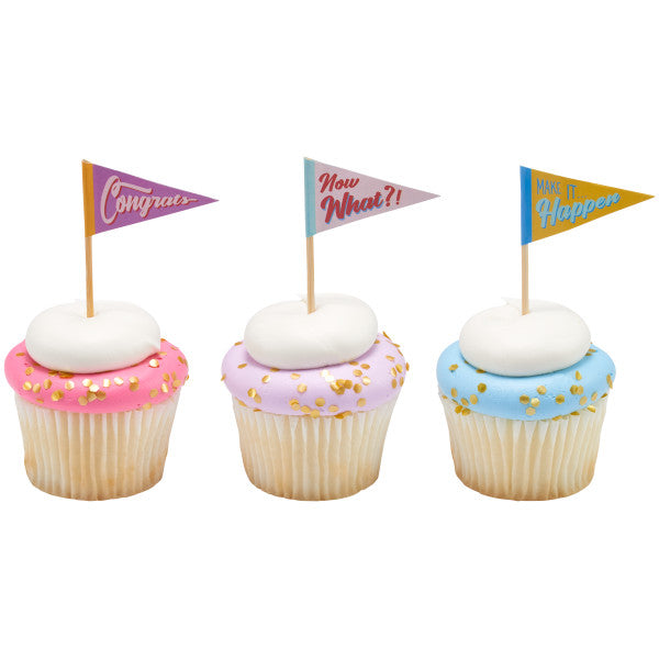 Assorted Graduation Pennants - 12 Cupcake Picks