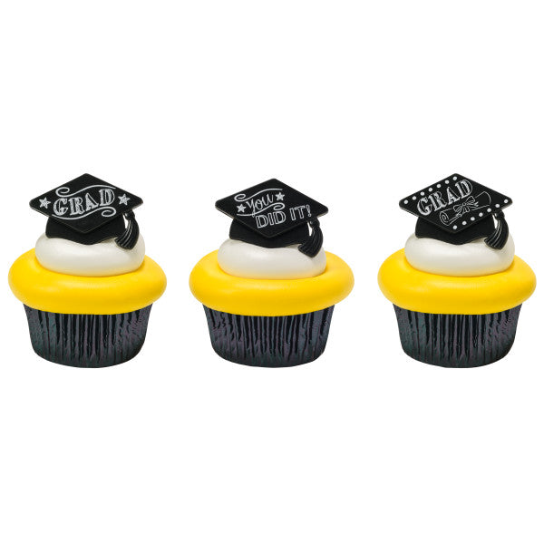 You Did It Graduation Cupcake Rings - 12 Rings