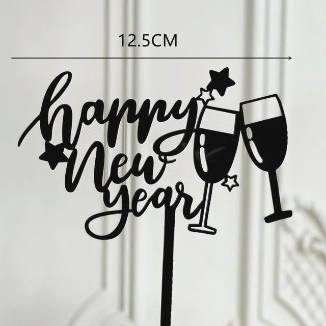 Happy New Year Black Acrylic Cake Topper