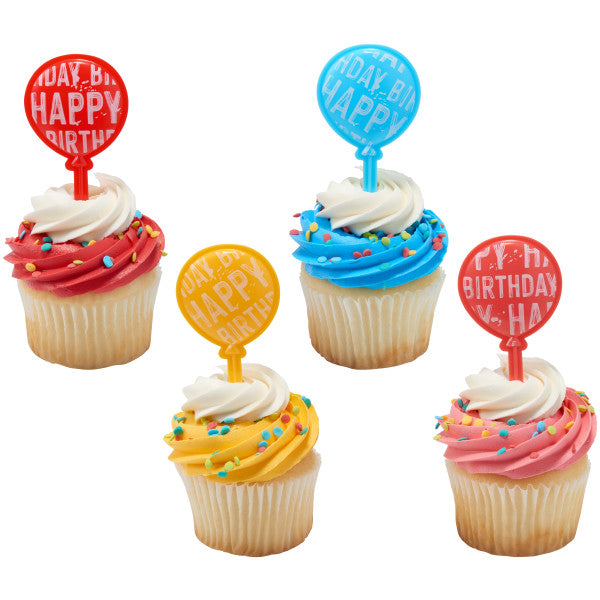 Happy Birthday Balloon Cupcake Picks, 12 Cupcake Picks