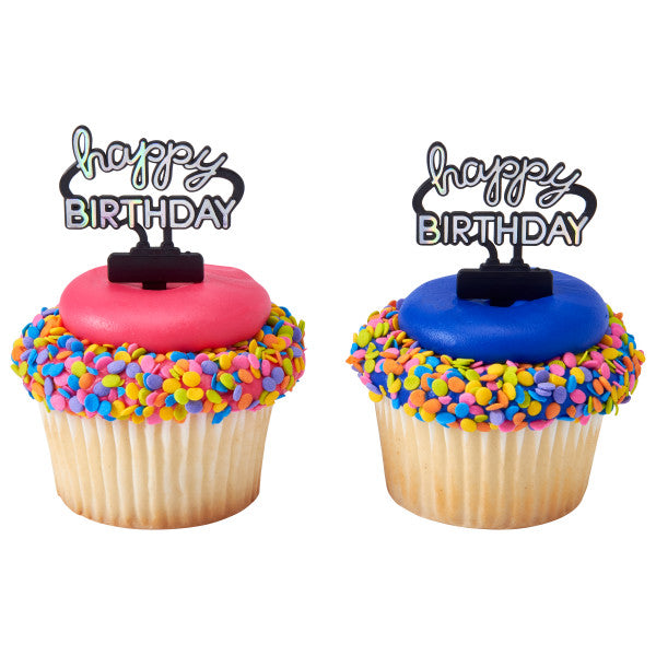 Happy Birthday Neon Cupcake Pick