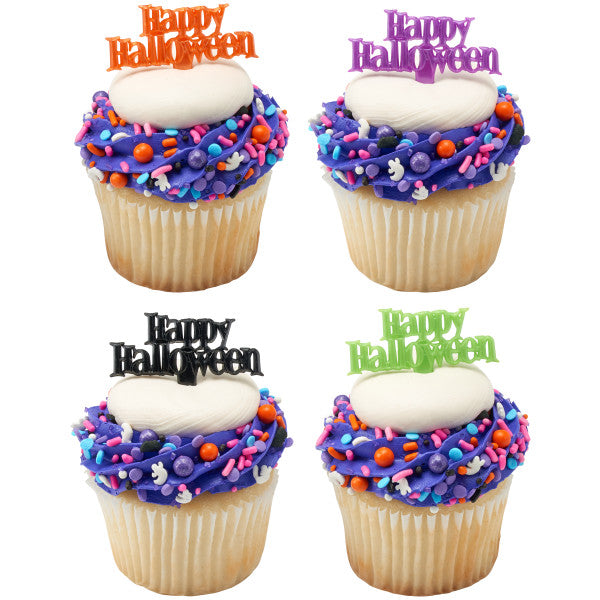 Happy Halloween Pearlized Script Cupcake Picks - 12 Pieces
