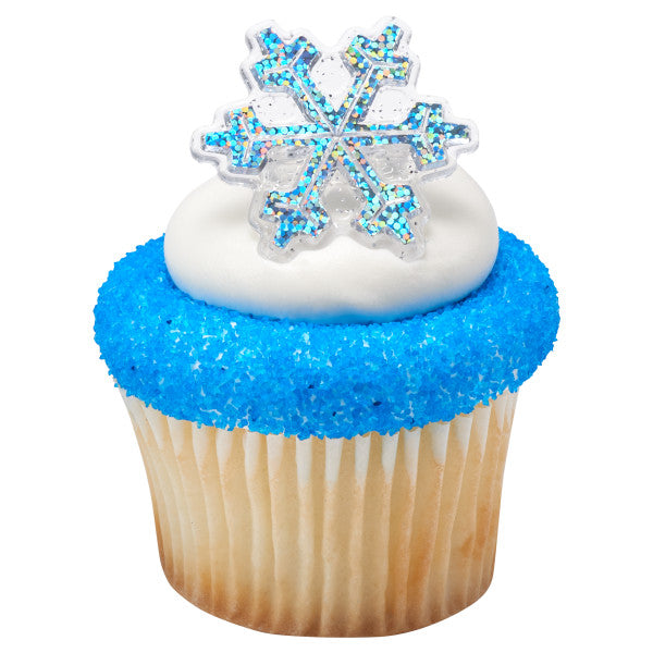Hologram Snowflake Cupcake Rings- 12 Rings
