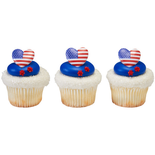 I Love The USA Cupcake Rings - 12 Rings