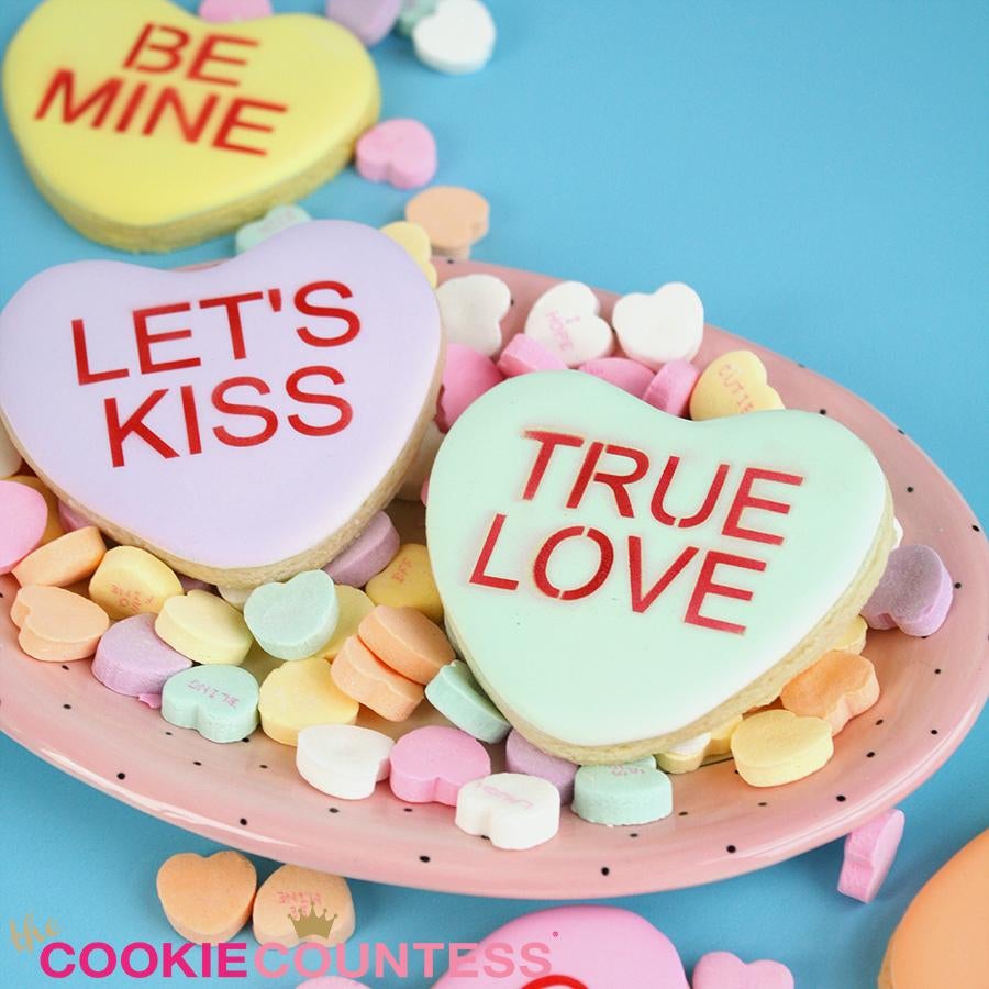 3 Piece Conversation Hearts, Large 2 Inch Sayings, Stencil Set