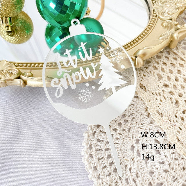 Let It Snow Round Silver Acrylic Topper