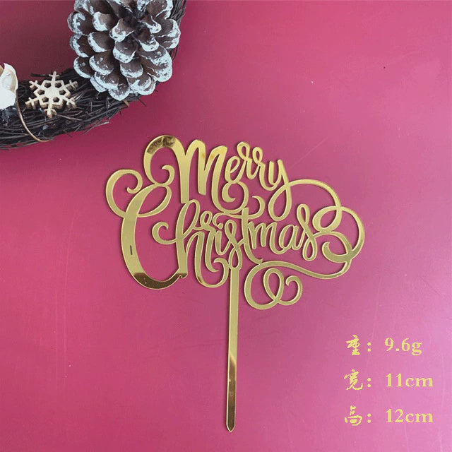 Merry Christmas in Curly Font Gold Acrylic Cake Topper