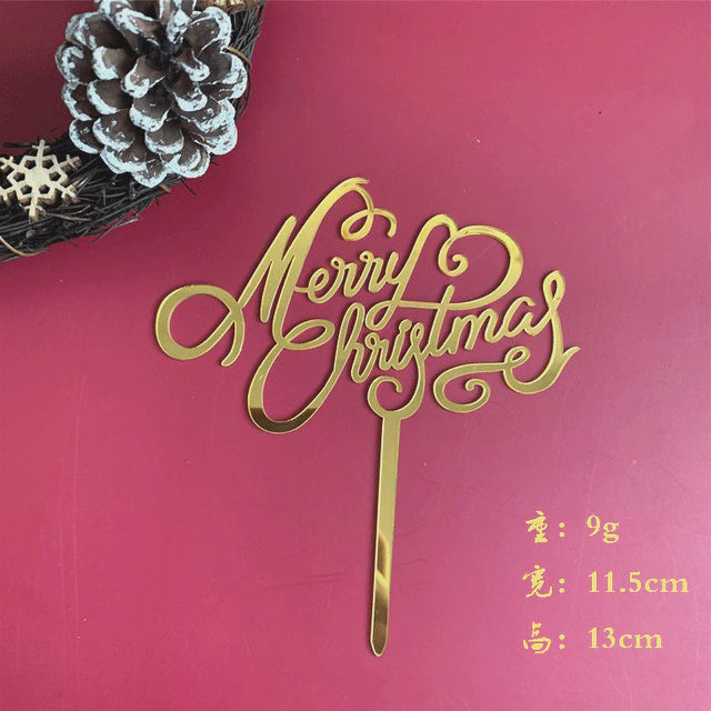 Merry Christmas in Cursive Font Gold Acrylic Cake Topper