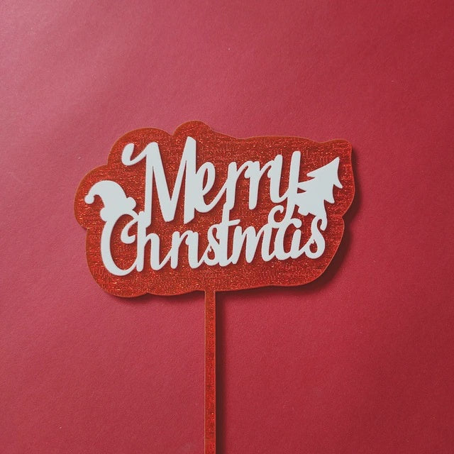 Merry Christmas with White Lettering Red Acrylic Cake Topper