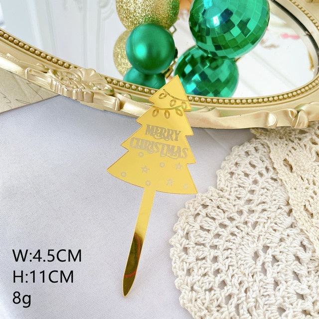 Merry Christmas Tree Gold Acrylic Topper