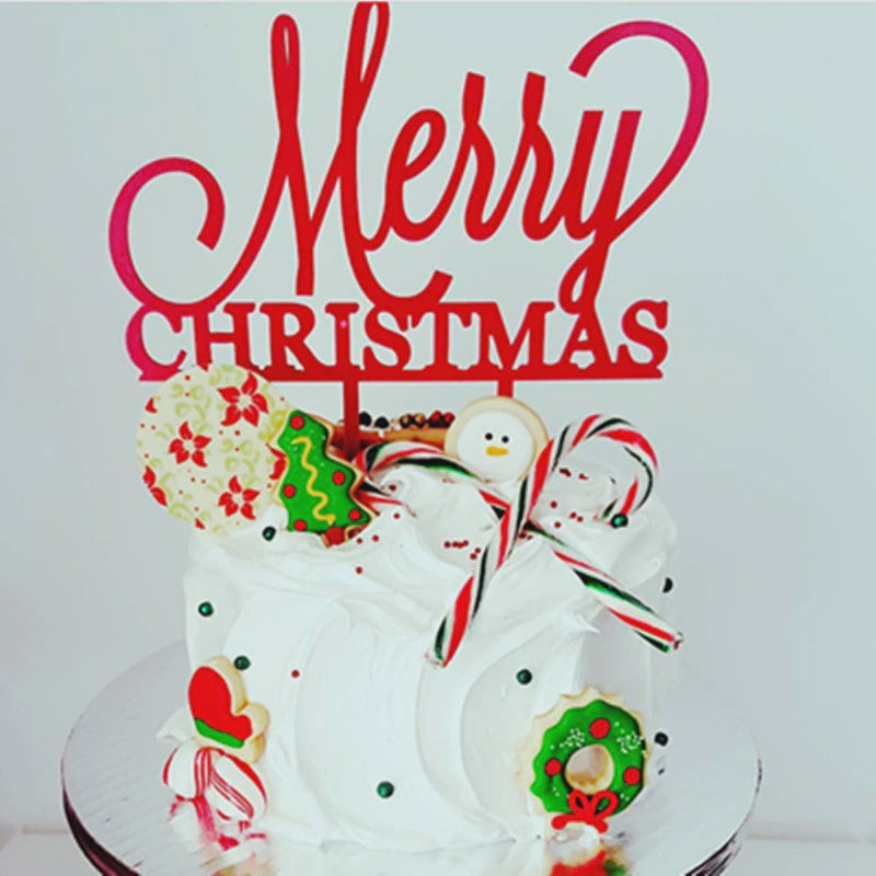 Merry Christmas Red Acrylic Cake Topper, 5 Inches