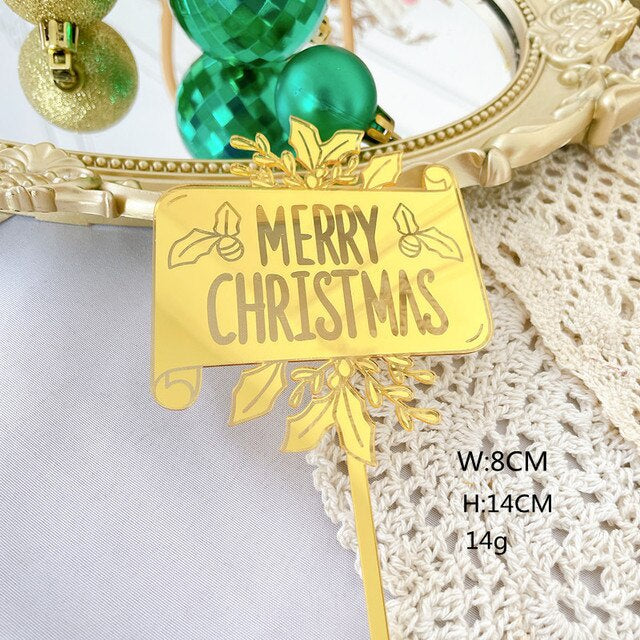 Merry Christmas with Holly Gold Acrylic Topper