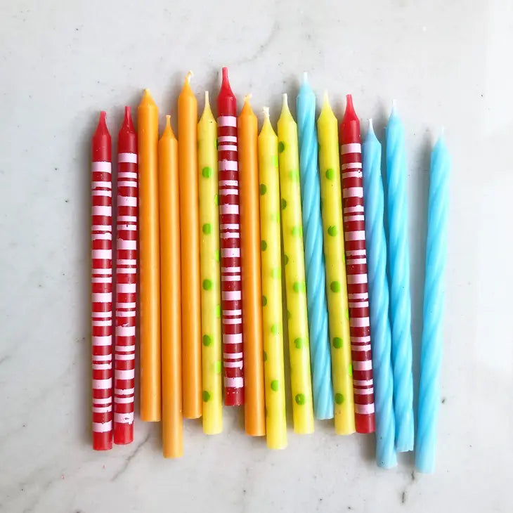 Mixed Rainbow Pattern Candles with Candle Holders